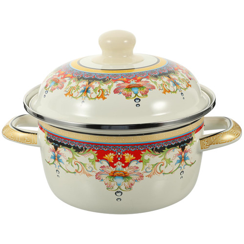 1pc Enamel soup pot Cereal Bowl pan with lid glass stockpot stew cooker enamel oven enamel cooking pot covered stock pot cooker pot stove oven dinner bowl stew pot Multifunction