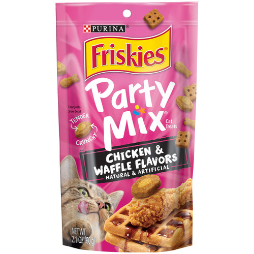 Purina Friskies Made in USA Facilities Cat Treats, Party Mix Chicken & Waffle Flavors - (10) 2.1 oz. Pouches