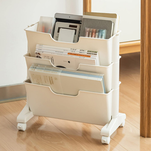 ZJchao Mobile Bookshelf with Wheels Movable Bookshelf, Rolling Office Paper Organizer 3 Layers Large Capacity Universal Wheel Plastic Mobile Bookshelf Removable Bookcase Utility Organizer Bookshelves