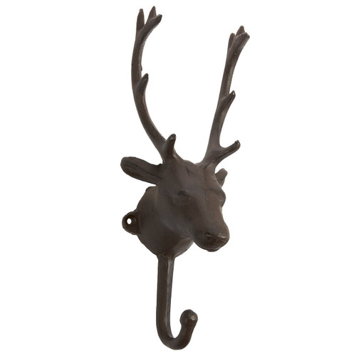 Iron Hook with 1 Peg - Deer Head Shaped Decorative Indoor and Outdoor Hook for Household Items, Clothing, Gardening Tools, DIY Equipment