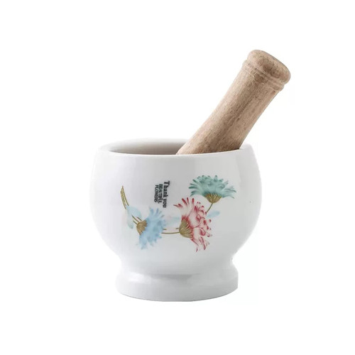 Mortar and Pestle Set Porcelain Mortar and Pestle Pill Crusher, Spice Grinder, Herb Bowl, Pesto Powder, Quality Porcelain with Floral Pattern, White Grinder Spice Herb Grinder (Size : CH)
