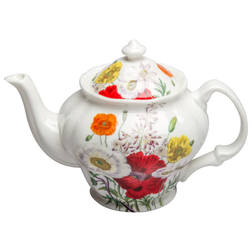Gracie Bone China by Coastline Imports Poppy Field Bone China Teapot 42-Ounce, Orange (S17821B-CLR-1)