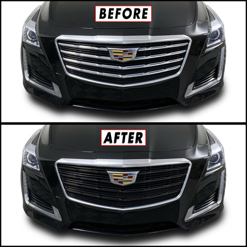 SlickMod Chrome Delete Blackout Vinyl Overlay for 2015-2019 Cadillac CTS Front Bumper Chrome Grill Trim (2. Inner Grill Trim, Gloss Black)