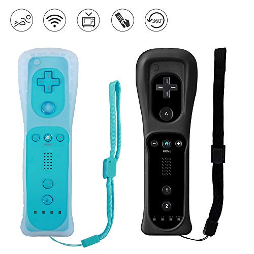 Lactivx Wii Remote Controller,2 Packs Wireless Gesture Controller with Silicone Case and Wrist Strap for Nintendo Wii Wii U Console (Black and Blue)