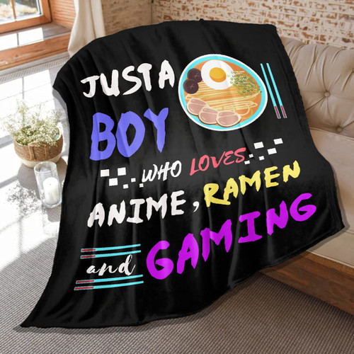 Ramen Throw Blanket Just A Boy Who Loves Ramen Anime and Gaming Blankets Soft Lightweight Flannel Quilts for Kids Men Games Noodle Food Lover Room Bed Sofa Chair Decoration Gift 50"x40" Small for Kids