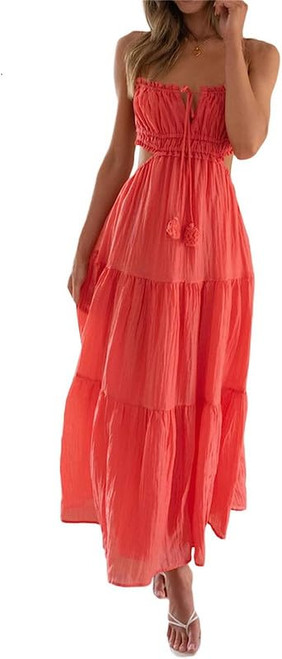 Women Y2k Spaghetti Strap Long Dress Backless Cutout Tiered Maxi Sundress Sexy Bodycon Beach Club Dresses (Backless Red, M) Women Y2k Spaghetti Strap Long Dress Backless Cutout Tiered Maxi Sundress Sexy Bodycon Beach Club Dresses (Backless Red, M)