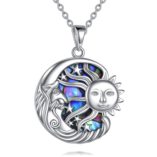 YFN Sun Moon and Star Necklace Sterling Silver Couple Pendant Sun Moon Jewelry Gifts for Women Men (Abalone Shell)