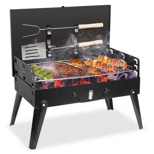 TeqHome Portable Charcoal Grill, Small BBQ Grill Outdoor Folding Barbecue Grill, Foldable Camping Grill with Barbecue Accessories & Lid for Outdoor Cooking Camp Picnic Hiking Beach Party Patio Smokers TeqHome Portable Charcoal Grill, Small BBQ Grill Outdoor Folding Barbecue Grill, Foldable Camping Grill with Barbecue Accessories & Lid for Outdoor Cooking Camp Picnic Hiking Beach Party Patio Smokers