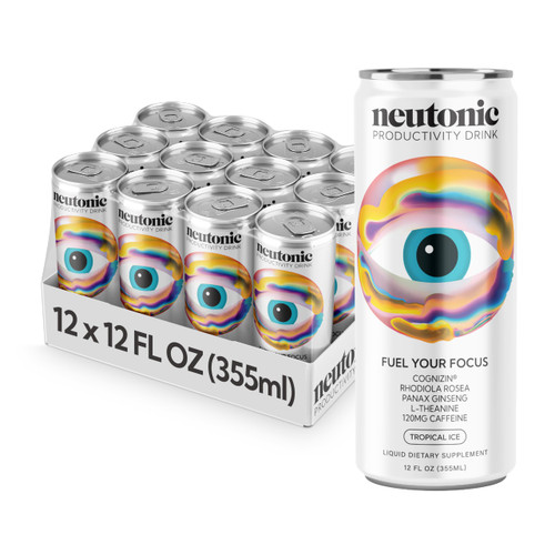 Neutonic | Productivity Energy Drink | Boost Focus and Energy - Sugar Free - Science Backed Formula | 355 ML (12 cans) - Tropical Ice