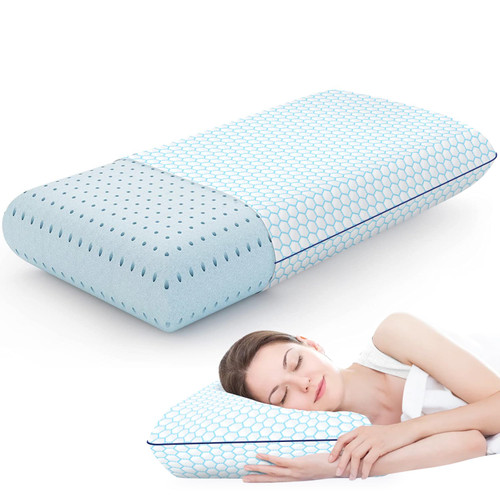 CushyOasis Memory Foam Pillows for Side, Back and Stomach Sleepers, Cooling Pillow with Washable Cover and Breathable Mesh, Bed Pillow for Sleeping Queen Size (Blue) CushyOasis Memory Foam Pillows for Side, Back and Stomach Sleepers, Cooling Pillow with Washable Cover and Breathable Mesh, Bed Pillow for Sleeping Queen Size (Blue)