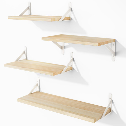 YGEOMER Floating Shelves, Rustic Wood Shelves, 4 Sets of Wall Mounted Shelf for Bathroom Decor, Bedroom, Living Room and Plants (Natural and White Bracket) YGEOMER Floating Shelves, Rustic Wood Shelves, 4 Sets of Wall Mounted Shelf for Bathroom Decor, Bedroom, Living Room and Plants (Natural and White Bracket)