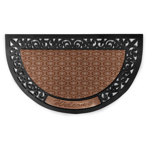 Ambesonne Bohemian Doormat, Earth Tones Inspired Mosaic Motif with Hexagonal Ottoman Classic Art, Semi Circle Entryway Welcome Mat for Front & Backard 2 Pieces, 19.6" x 31.4", Redwood White