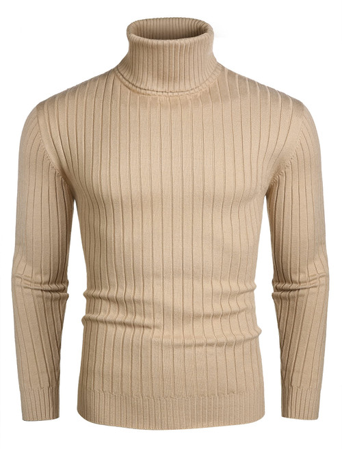 COOFANDY Men's Casual Turtleneck Sweater Slim Fit Knitted Pullover Sweater Khaki