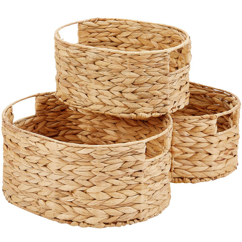 Vagusicc Wicker Basket, 3-Pack Water Hyacinth Wicker Storage Basket with Handles, Large Woven Wicker Storage Baskets for Shelves Organizing, Water Hyacinth Shelf Storage Bins Vagusicc Wicker Basket, 3-Pack Water Hyacinth Wicker Storage Basket with Handles, Large Woven Wicker Storage Baskets for Shelves Organizing, Water Hyacinth Shelf Storage Bins