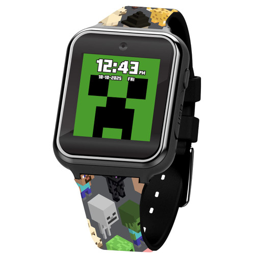 Accutime Minecraft Kids Grey Educational Learning Touchscreen Smart Watch Toy for Girls, Boys, Toddlers - Selfie Cam, Learning Games, Alarm, Calculator, Pedometer & More (Model: MIN4076AZ)