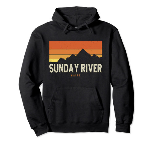 Vintage Sunday River Maine Mountains Hiking Sunset Retro Pullover Hoodie