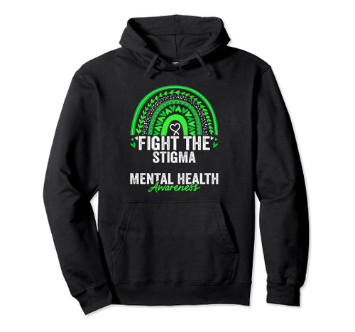 Mental Health Awareness Month Leopard Rainbow Green Ribbon Pullover Hoodie