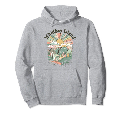 Vintage Whidbey Island Washington Mountains Hiking Sunset Pullover Hoodie