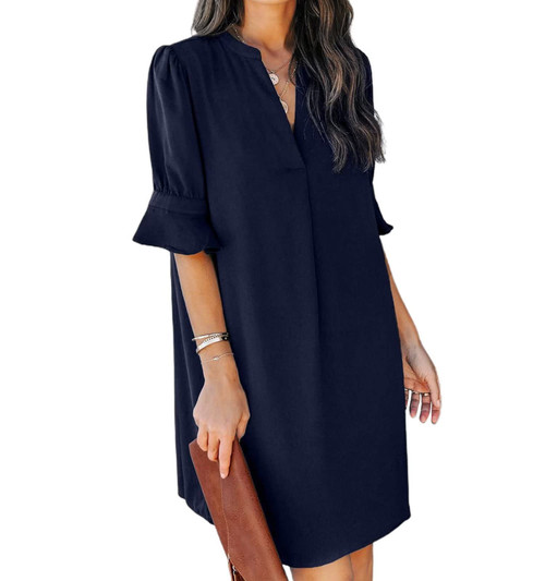 RefindWin Womens Shirt Dress Short Sleeve Dress Sun Dresses Women Summer Casual Navy Blue Dress Navy Blue XL