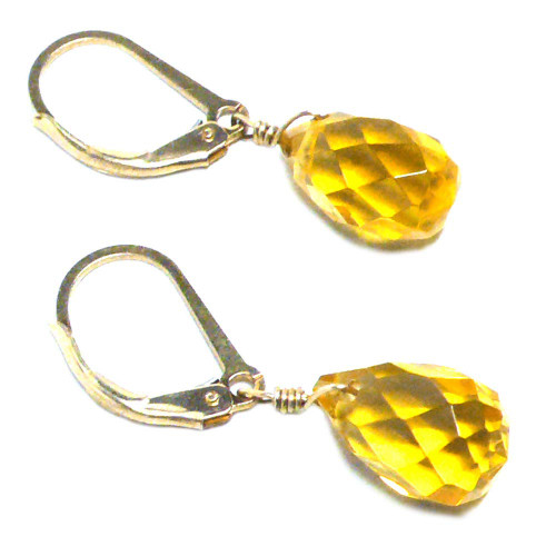 Heat-Treated Yellow Quartz Briolette Gold-Filled Lever Back Earrings Heat-Treated Yellow Quartz Briolette Gold-Filled Lever Back Earrings