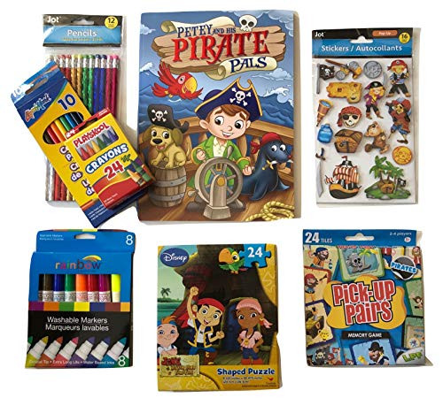 Arts and Crafts For Kid's; Pirates Activities; Jake and the Neverland Pirates Puzzle, Petey The Pirate Coloring Book, Pop-up Stickers, Pick-up Pairs Game, Colored Pencils, Shiny Pencils; 8-pc