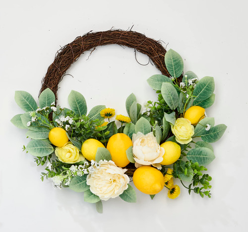 Worth Imports 18" Lemon Green Leaves and Flowers Half Wreath, Multicolor