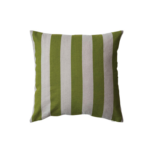 Creative Co-Op, Green Cotton and Linen Striped Pillow, Natural, Square