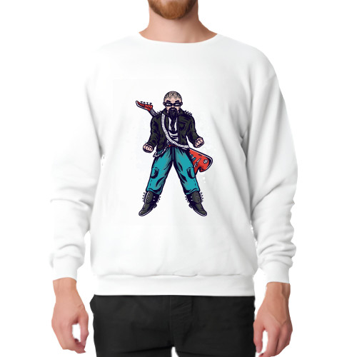 Gift for Musicians Man with Electric Guitar Present for Music Lovers Grey White Muticolor Unisex Sweatshirt