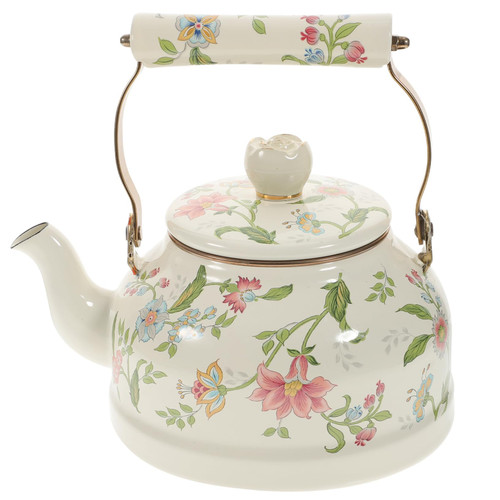 FELTECHELECTR Induction Cooker Kettle Round Tea Kettle Camping Teapot Coffee Milk Pot Tea Kettle Electric Camping Kettles for Gas Turkish Handle Tea Pot Whistle Enamel White Daily Use