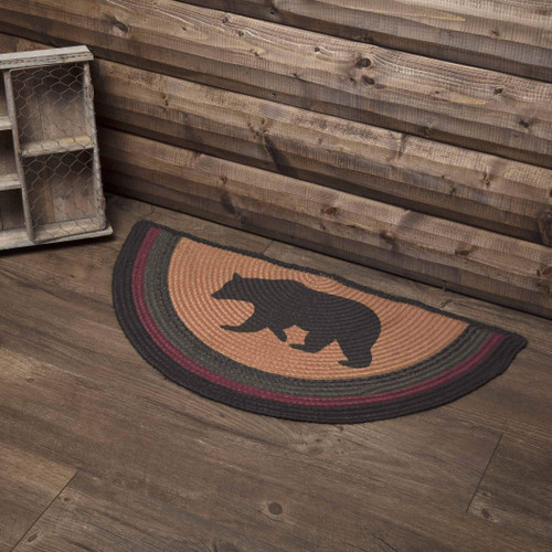 VHC Brands Wyatt Stenciled Bear Jute Rug Half Circle w/Pad 16.5x33 VHC Brands Wyatt Stenciled Bear Jute Rug Half Circle w/Pad 16.5x33