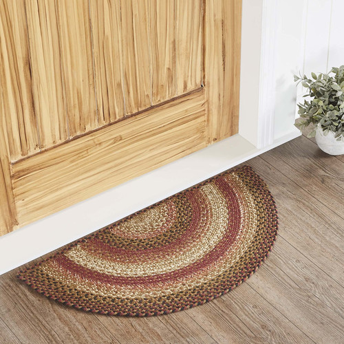 VHC Brands Ginger Spice Rug with PVC Pad, Jute Blend, Half Circle, Orange Red Tan, 16.5x33 inches VHC Brands Ginger Spice Rug with PVC Pad, Jute Blend, Half Circle, Orange Red Tan, 16.5x33 inches