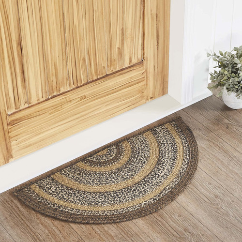 VHC Brands Espresso Rug with PVC Pad, Jute Blend, Half Circle, Brown Black Tan White, 16.5x33 inches VHC Brands Espresso Rug with PVC Pad, Jute Blend, Half Circle, Brown Black Tan White, 16.5x33 inches