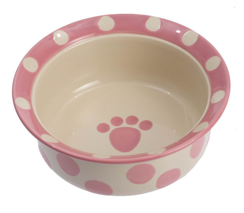 PetRageous Designs Polka Paws 6" Deep Pet Bowl, Pink