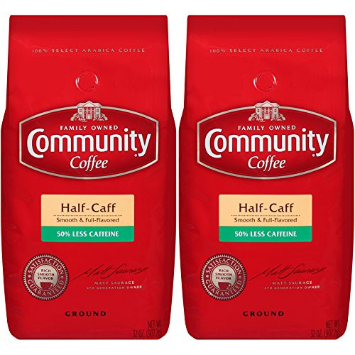 Community Coffee Half Caff Medium Dark Roast Premium Ground 32 Oz Bag (2 Pack), Full Body Smooth Full Flavored, 100% Select Arabica Coffee Beans Community Coffee Half Caff Medium Dark Roast Premium Ground 32 Oz Bag (2 Pack), Full Body Smooth Full Flavored, 100% Select Arabica Coffee Beans
