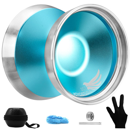 YOYOSTUDIO S03 Blue Silver Professional Bi-Metal Yoyo, Unresponsive Yoyo for Adults, Responsive Yoyo for Kid with Bearing Replacement Tool, 10 Yo-Yo Strings, Yoyo Case, Yoyo Glove