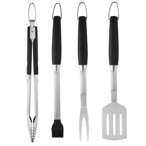 Grilling Set Heavy Duty BBQ Accessories - BBQ Tool Set 4 Piece Grill Accessories with Spatula, Fork, Brush & Tongs - Gifts for Dad Durable Stainless Steel Grill Tools