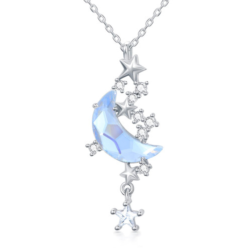 Silwan Moonstone Necklaces Necklace for Women, 18K White Gold Plated S925 Sterling Silver Moon Star Pendant Necklace Moonstone Crescent Necklace Jewelry Gift for Her Wife Mom Girl(18"-20") Silwan Moonstone Necklaces Necklace for Women, 18K White Gold Plated S925 Sterling Silver Moon Star Pendant Necklace Moonstone Crescent Necklace Jewelry Gift for Her Wife Mom Girl(18"-20")