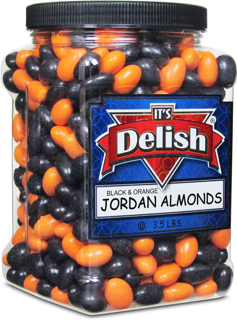 Halloween Black & Orange Jordan Almonds by Its Delish, 3.5 lbs Jumbo Reusable Container | Sugared Almond Nut with Sweet Hard Candy Coating - Perfect for Wedding, Bridal and Baby Showers, Party - USA Made, Vegan & Kosher Halloween Black & Orange Jordan Almonds by Its Delish, 3.5 lbs Jumbo Reusable Container | Sugared Almond Nut with Sweet Hard Candy Coating - Perfect for Wedding, Bridal and Baby Showers, Party - USA Made, Vegan & Kosher