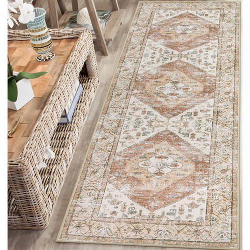 Lahome Boho Washable Runner Rug - 2x6 Hallway Rug Kitchen Runner Non-Slip Throw Thin Bedroom Rugs Laundry Room Rug Runner Oriental Distressed Print Carpet Runner for Entrance Bathroom Living Room
