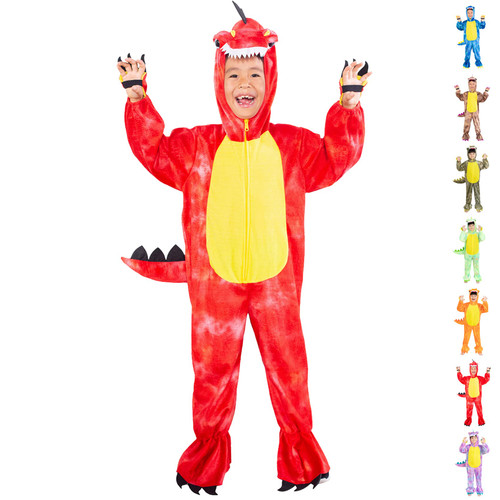 Dearsun Child's T-Rex Dinosaur Costume Dinosaur Costume for Kids Fancy Dress Costume Hooded Romper Jumpsuit (L/120 5-6 yrs, Red)