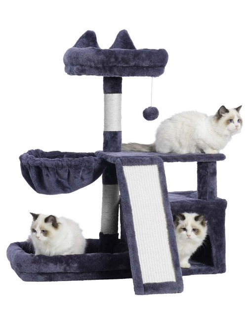 Gitelsnour Cat Tree, Cat Tower with condo, Basket, Large Bed, Platform, Scratch Board, Cat Scratching Posts for Indoor Cats, Smoky Gray GCT002SG