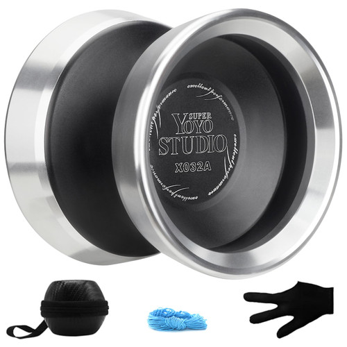 YOYOSTUDIO Yoyo Professional Unresponsive Yoyos with Dual Aluminum Alloy Rings, Pro Tricks Yo yos for Adults, Metal Yoyo for Kids Beginners with Strings, Gloves & Case Black (Silver Ring) YOYOSTUDIO Yoyo Professional Unresponsive Yoyos with Dual Aluminum Alloy Rings, Pro Tricks Yo yos for Adults, Metal Yoyo for Kids Beginners with Strings, Gloves & Case Black (Silver Ring)