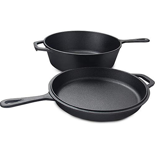 Kookantage Pre Seasoned Cast Iron Combo Cooker with 3.2 Quart Dutch Oven and 10.25 inch Skillet