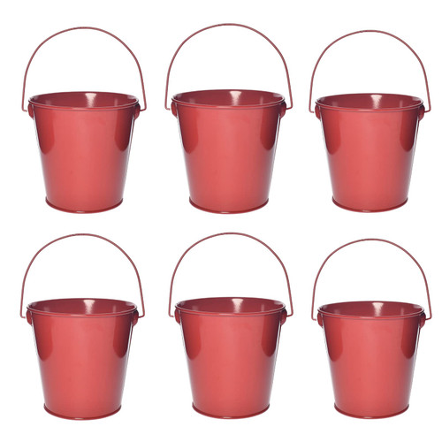 TAKMA Colored Metal Buckets with Handle - 6 Pack 7 Inch Galvanized Iron Pail Bucket for Kids,Classroom,Crafts,and Party Favors (Red, 7" Top)