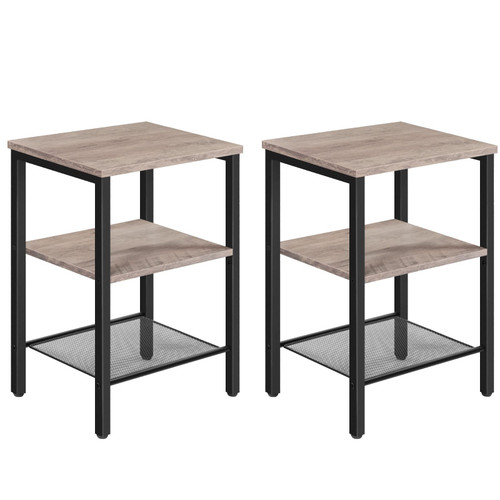 HOOBRO Side Tables, Set of 2, 3-Tier End Tables with Adjustable Shelf, Industrial Nightstands for Small Space in Living Room, Bedroom and Balcony, Stable Metal Frame, Greige BG12BZ01