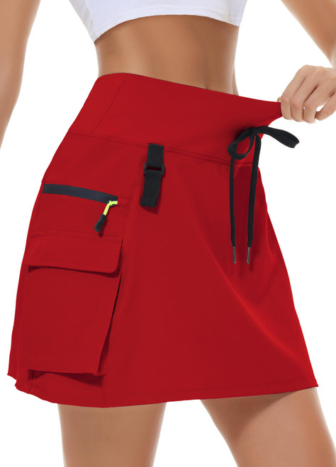 MIVEI Women's Hiking Cargo Skort Skirt High Waisted Golf Dressy Casual with Zipper Pockets Workout Sport Quick Dry Waterproof Red