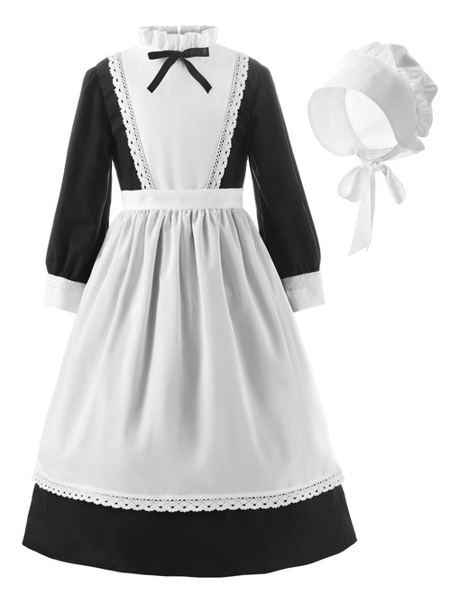ReliBeauty Pilgrim Costume for Girls Colonial Girl Costume Dress Round neckline,10-12/150