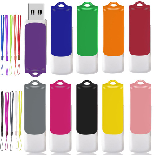64GB USB Flash Drives 10 Pack, AGECASH Zip Drive USB 2.0 Thumb Drive Swivel Pendrive Jump Drive USB Memory Stick with Lanyard, Flashdrive USB Key Pack of 10 for Business, Back to School, Office & Home