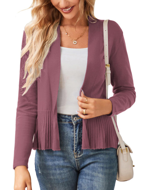 Womens Casual Lightweight Long Sleeve Cardigan Soft Drape Open Front Fall Dusters Ruby Wine M