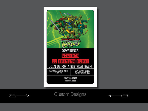 Custom Birthday Party Invitation - TMNT, Teenage Mutant Ninja Turtles, Personalized (20 Count)